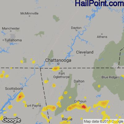 Hail Map for Chattanooga, TN Region on August 19, 2019