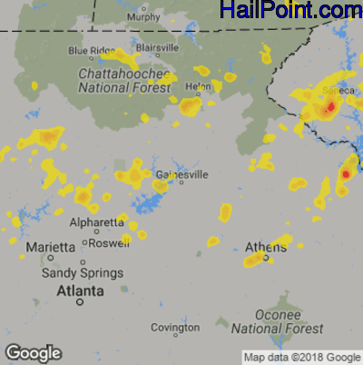 Hail Map for Gainsville, GA Region on August 19, 2019