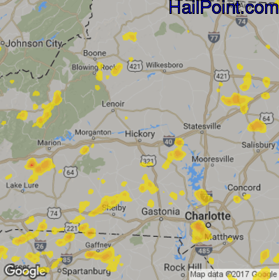 Hail Map for Hickory, NC Region on August 19, 2019