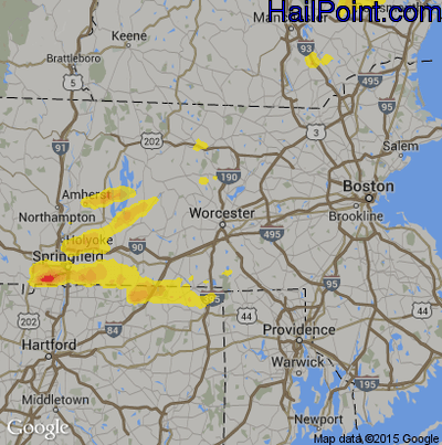 Hail Map for Worcester, MA Region on August 19, 2019
