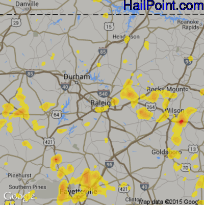 Hail Map for Raleigh, NC Region on August 19, 2019