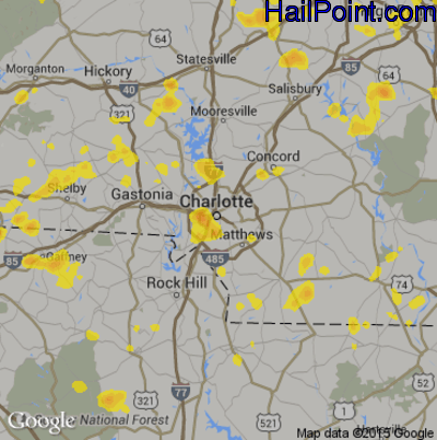 Hail Map for Charlotte, NC Region on August 19, 2019