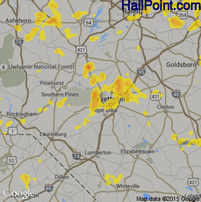 Hail Map for Fayetteville, NC Region on August 19, 2019