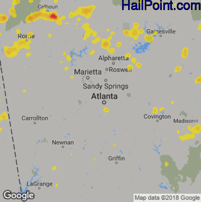 Hail Map for Atlanta, GA Region on August 19, 2019