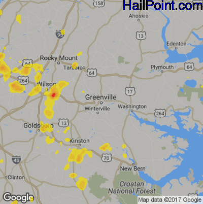 Hail Map for Greenville, NC Region on August 19, 2019