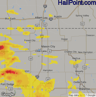 Hail Map for Mason City, IA Region on August 20, 2019