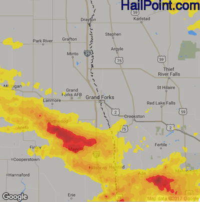 Hail Map for Grand Forks, ND Region on August 20, 2019 