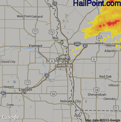 Hail Map for Omaha, NE Region on August 20, 2019