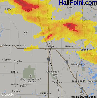 Hail Map for Fargo, ND Region on August 20, 2019