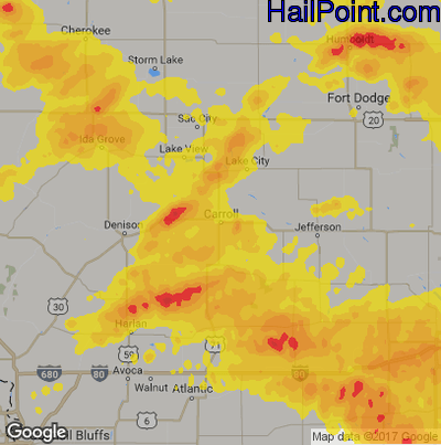 Hail Map for Carroll, IA Region on August 20, 2019 