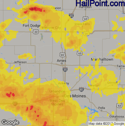 Hail Map for Ames, IA Region on August 20, 2019 