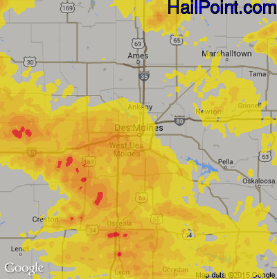 Hail Map for Des Moines, IA Region on August 20, 2019