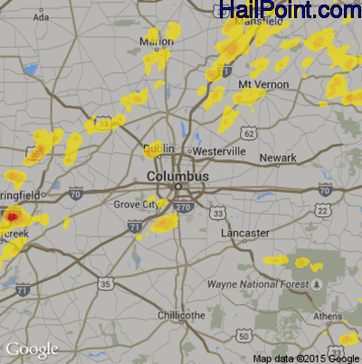 Hail Map for Columbus, OH Region on August 20, 2019