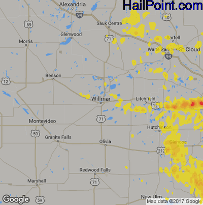 Hail Map for Willmar, MN Region on August 20, 2019 