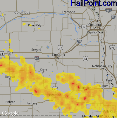 Hail Map for Lincoln, NE Region on August 20, 2019