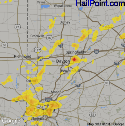 Hail Map for Dayton, OH Region on August 20, 2019