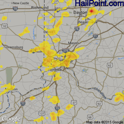 Hail Map for Cincinnati, OH Region on August 20, 2019