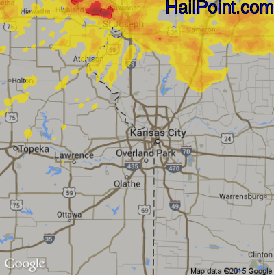 Hail Map for Kansas City, KS Region on August 20, 2019