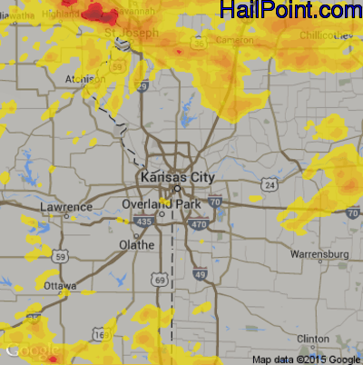 Hail Map for Kansas City, MO Region on August 20, 2019