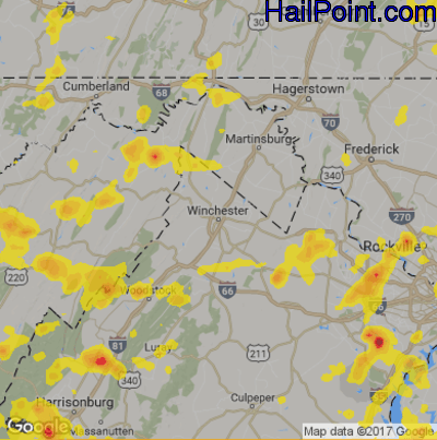 Hail Map for Winchester, VA Region on August 20, 2019