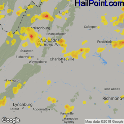Hail Map for Charlotttesville, VA Region on August 20, 2019
