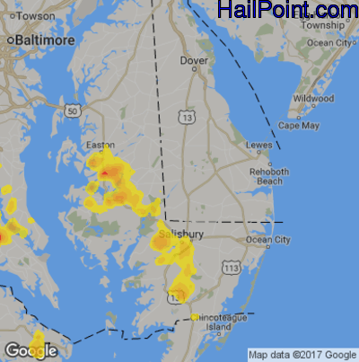 Hail Map for Seaford, DE Region on August 20, 2019 