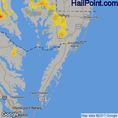 Hail Map for Parksley, DE Region on August 20, 2019 