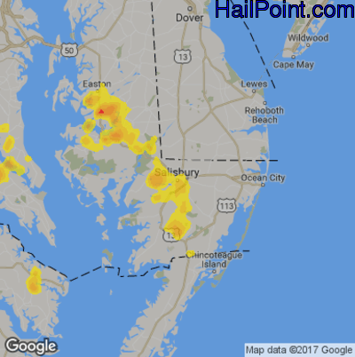 Hail Map for Salisbury., MD Region on August 20, 2019
