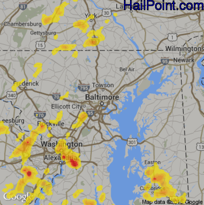 Hail Map for Baltimore, MD Region on August 20, 2019