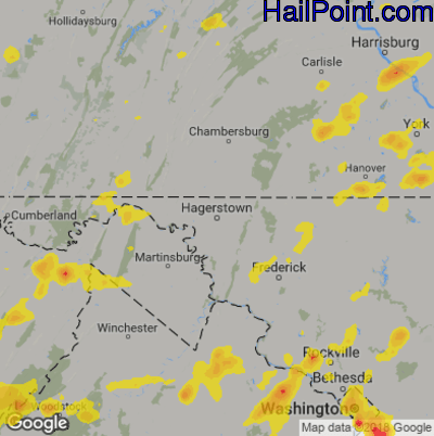 Hail Map for Hagerstown, MD Region on August 20, 2019
