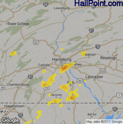 Hail Map for Harrisburg, PA Region on August 20, 2019