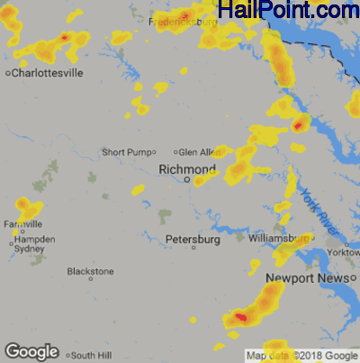 Hail Map for Richmond, VA Region on August 20, 2019