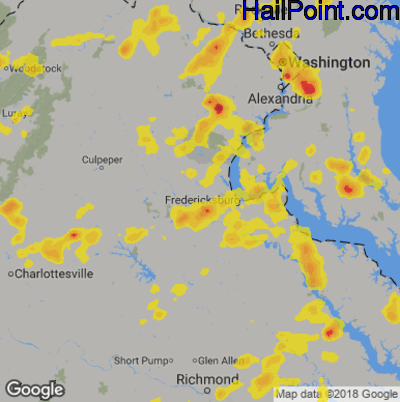 Hail Map for Fredericksburg, VA Region on August 20, 2019