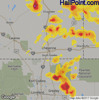 Hail Map for Cheyenne, WY Region on August 20, 2019