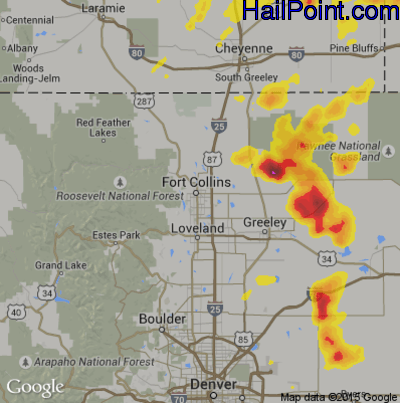 Hail Map for Fort Collins, CO Region on August 20, 2019