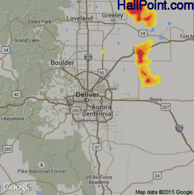 Hail Map for Denver, CO Region on August 20, 2019