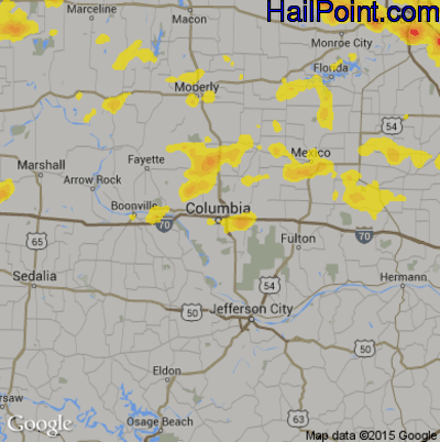 Hail Map for Columbia, MO Region on August 21, 2019