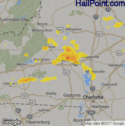 Hail Map for Hickory, NC Region on August 21, 2019