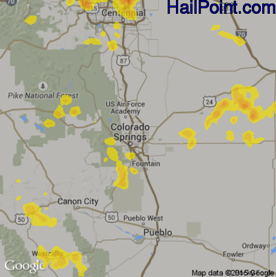 Hail Map for Colorado Springs, CO Region on August 21, 2019