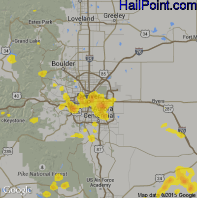 Hail Map for Denver, CO Region on August 21, 2019