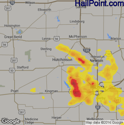 Hail Map for Hutchinson, KS Region on August 21, 2019