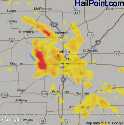 Hail Map for Wichita, KS Region on August 21, 2019