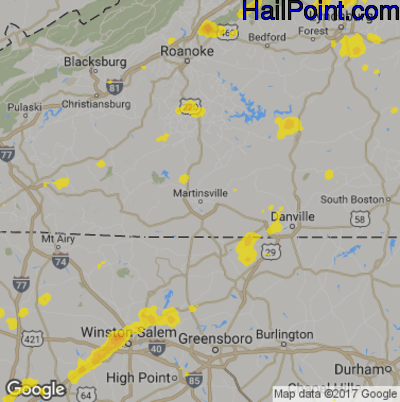 Hail Map for Martinsville, VA Region on August 22, 2019