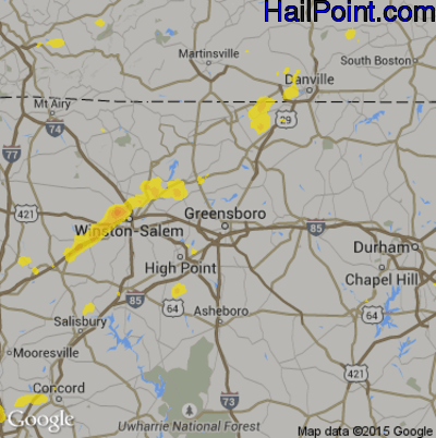 Hail Map for Greensboro, NC Region on August 22, 2019