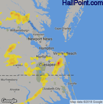 Hail Map for Norfolk, VA Region on August 22, 2019