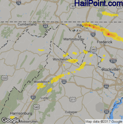 Hail Map for Winchester, VA Region on August 22, 2019