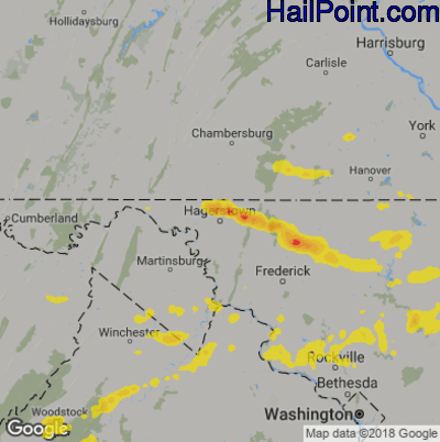 Hail Map for Hagerstown, MD Region on August 22, 2019