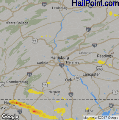 Hail Map for Harrisburg, PA Region on August 22, 2019