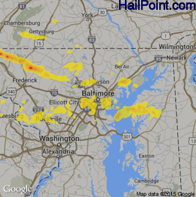 Hail Map for Baltimore, MD Region on August 22, 2019