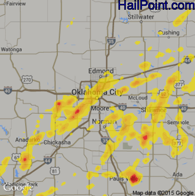 Hail Map for Oklahoma City, OK Region on August 22, 2019